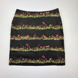 Madison Studio 8P Pencil Skirt Black Floral Grass Print Spring Lined Cotton